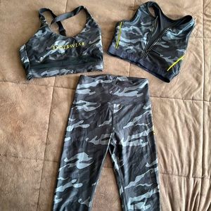 Ryderwear Camo Workout Set: grey/yellow -2 tops and a bottom S/M